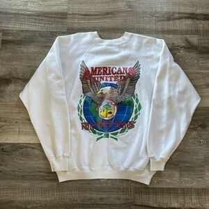 Fruit of the Loom White Crewneck Sweatshirt with Patriotic Eagle Graphic